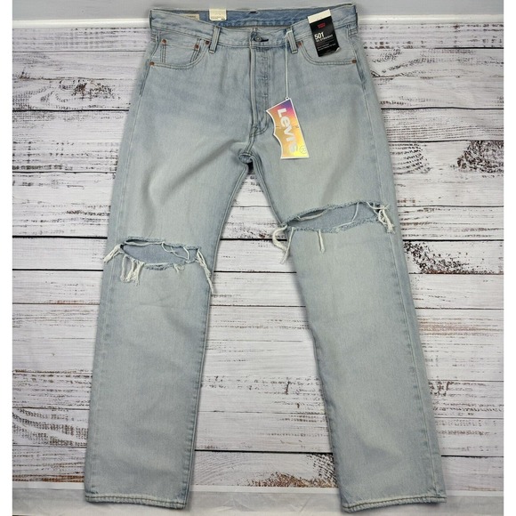 NEW Levi's Pride 501 '93 Straight Fit Button Fly Distressed Jeans Men’s 36/32 - Picture 7 of 8
